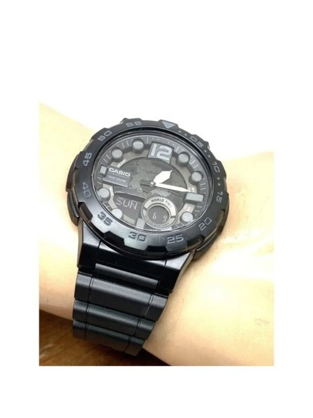 Casio Men's Watch AEQ100 World Time Quartz Analog Digital 46mm Black Resin 5479